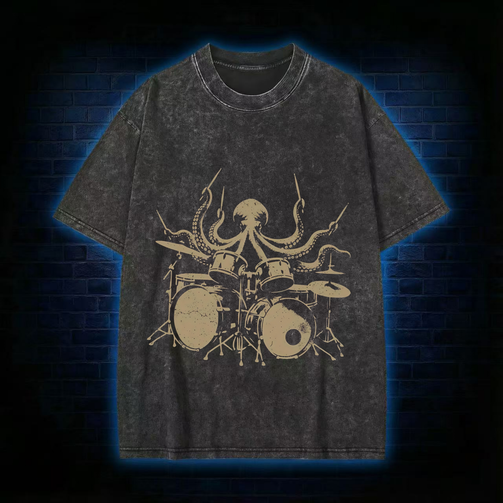 Octopus Drummer Washed T-shirt