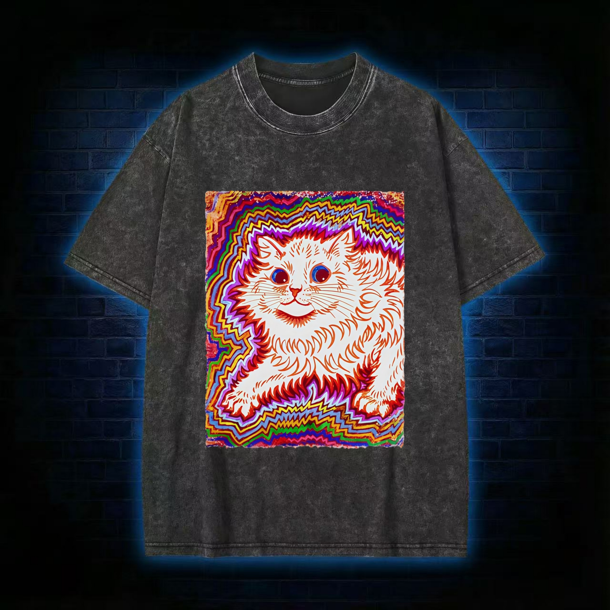 Rainbow Colorful Cat Washed T-Shirt