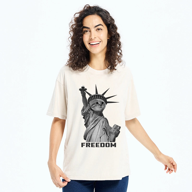 Freedom Cat Statue Washed T-Shirt