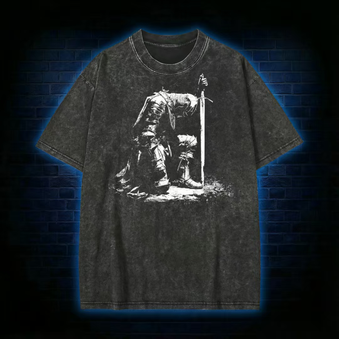 Dark Fantasy Knight Washed T-shirt