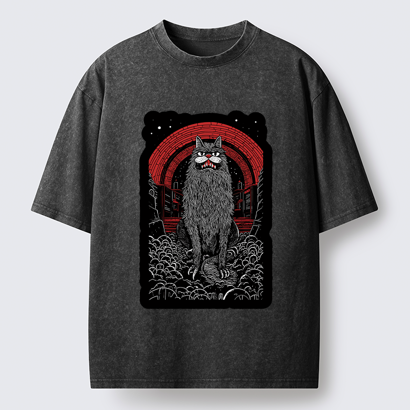 Terrifying Big-mouthed Cat Washed T-Shirt