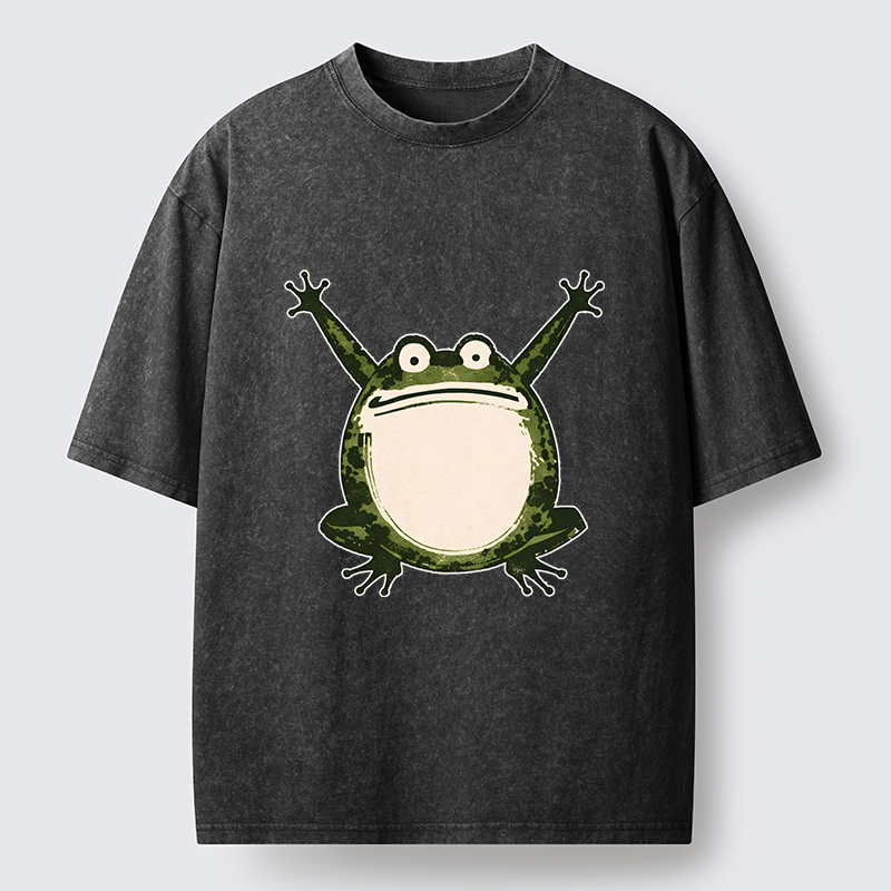  Ukiyoe Funny Frog Washed T-Shirt
