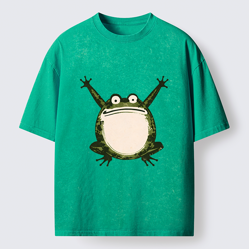 Ukiyoe Funny Frog Washed T-Shirt