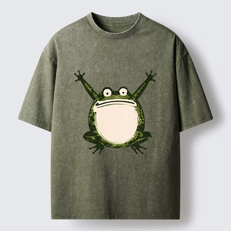  Ukiyoe Funny Frog Washed T-Shirt