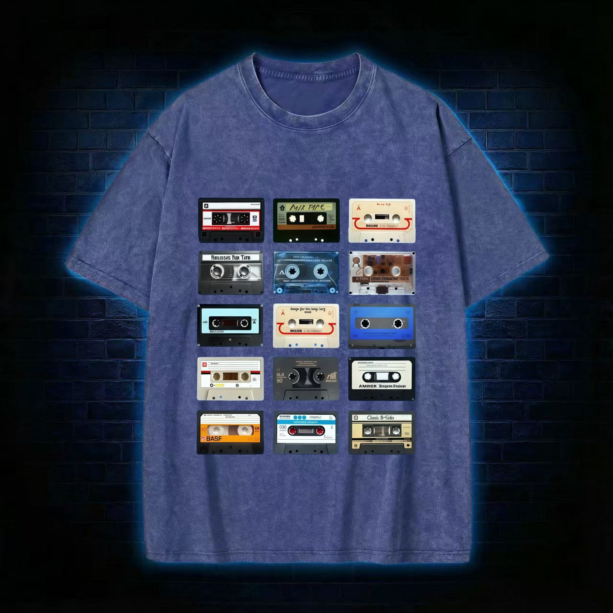 Retro Cassette Collage Music Nostalgia Washed T-shirt