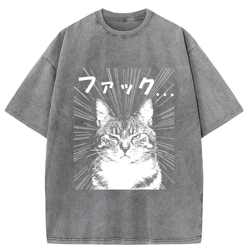  Angry Cat Washed T-Shirt