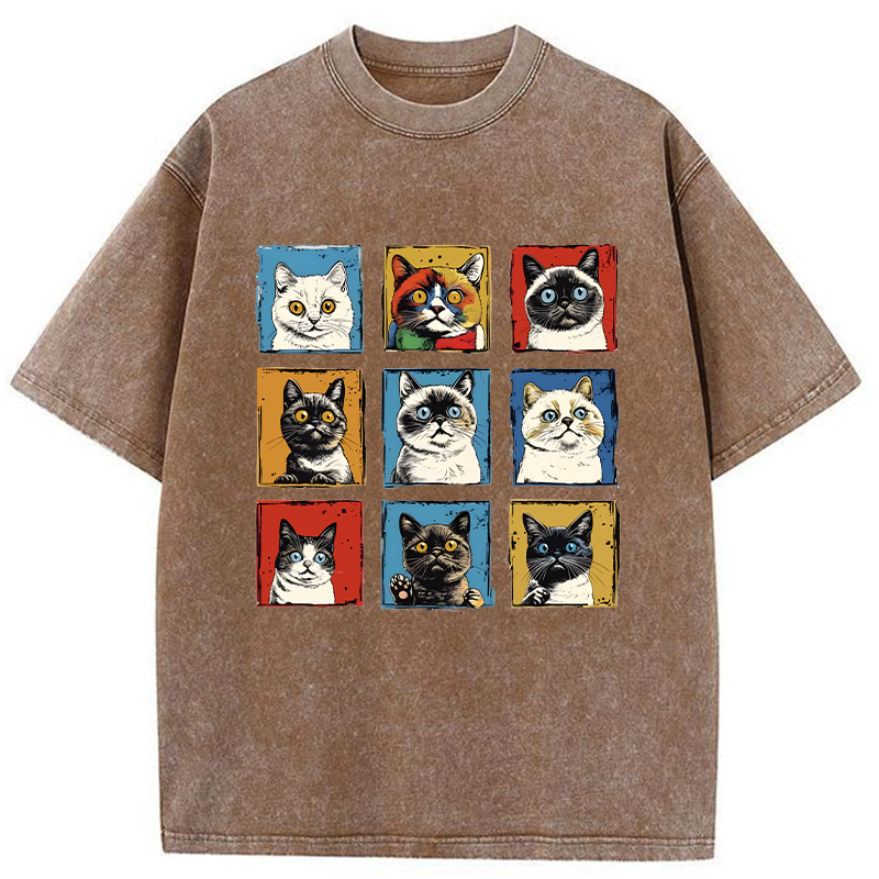 Pop Art Cat Washed T-Shirt
