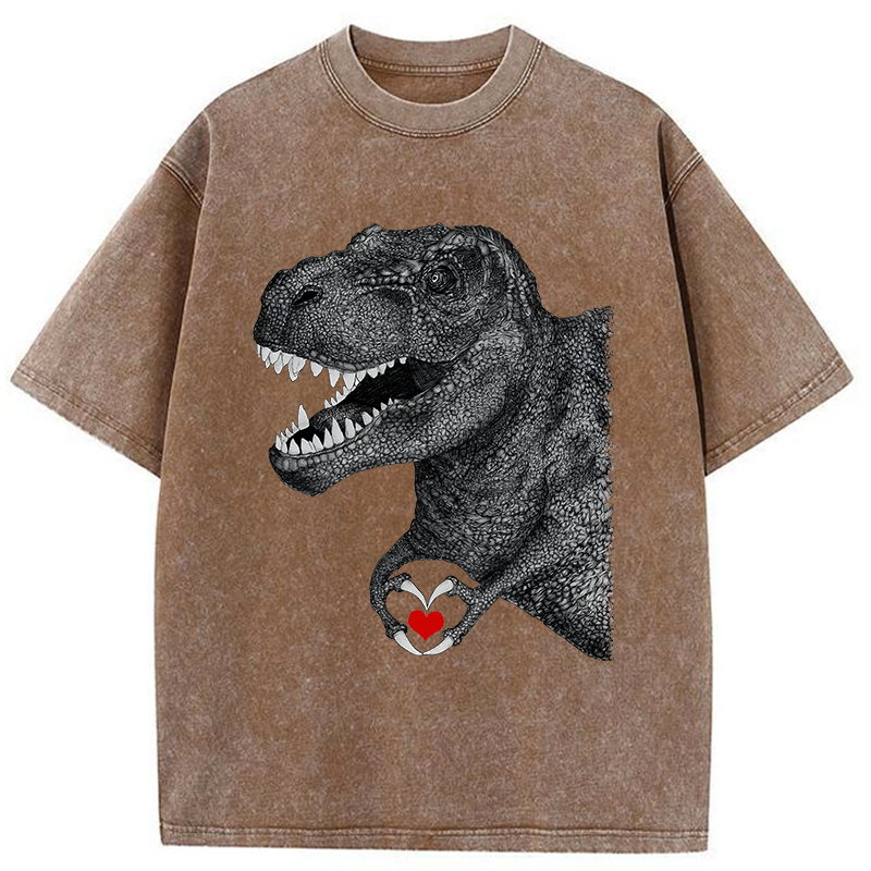 Dinosaur Making A Heart Shape Washed T-Shirt