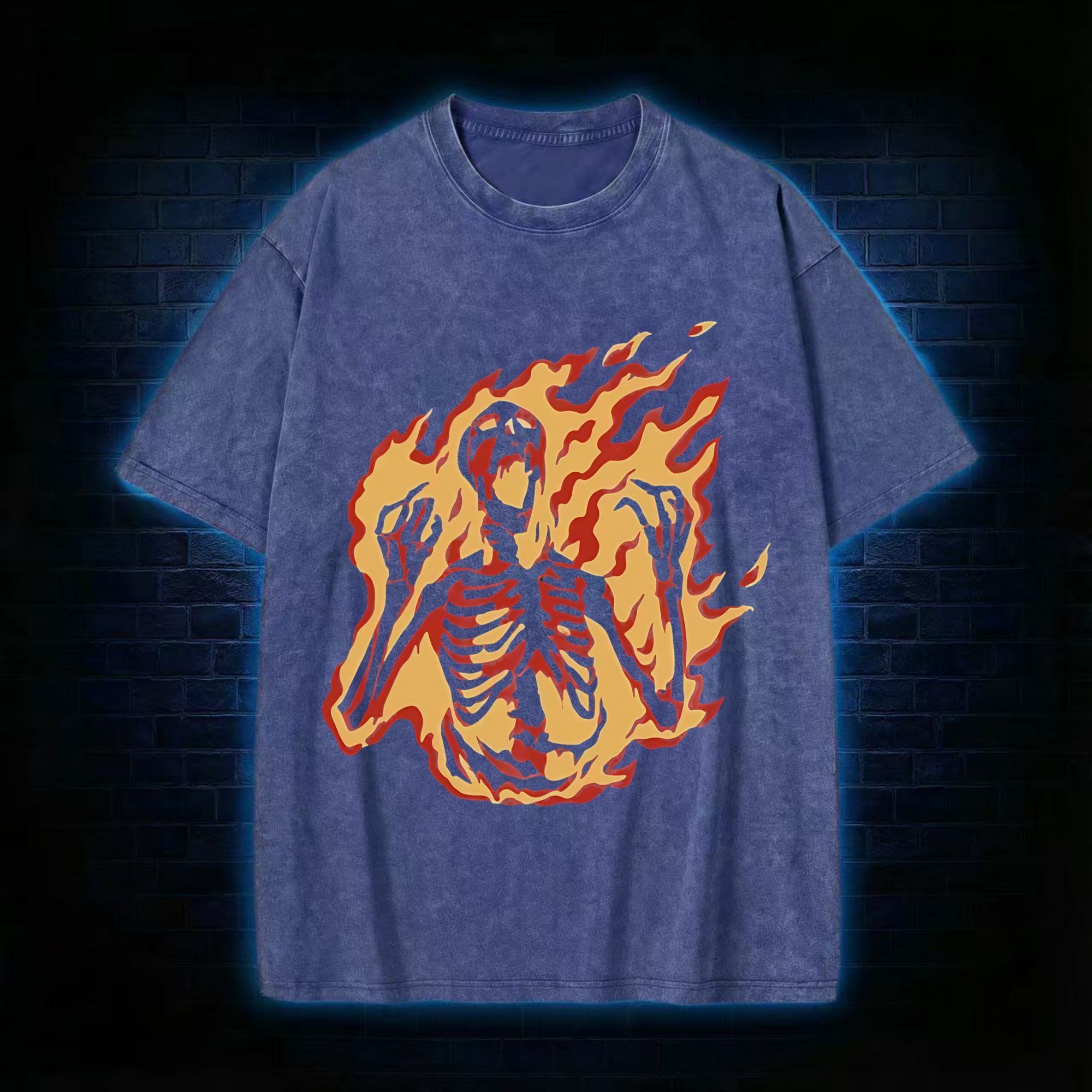 Burning Skeleton Washed T-shirt