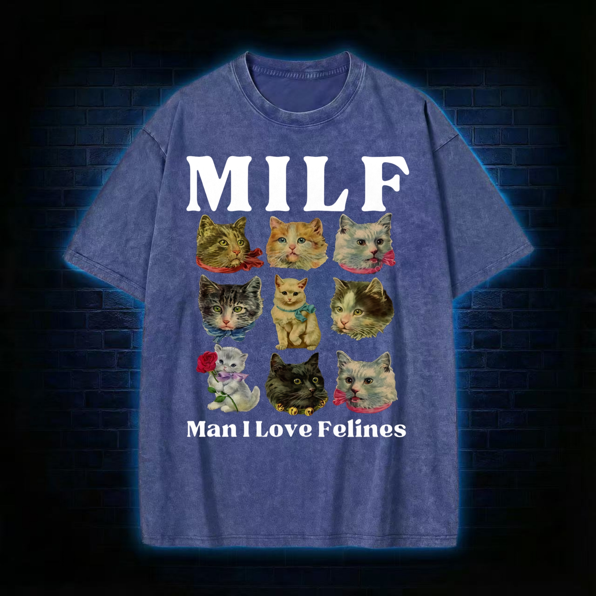 Milf Cats Washed T-shirt