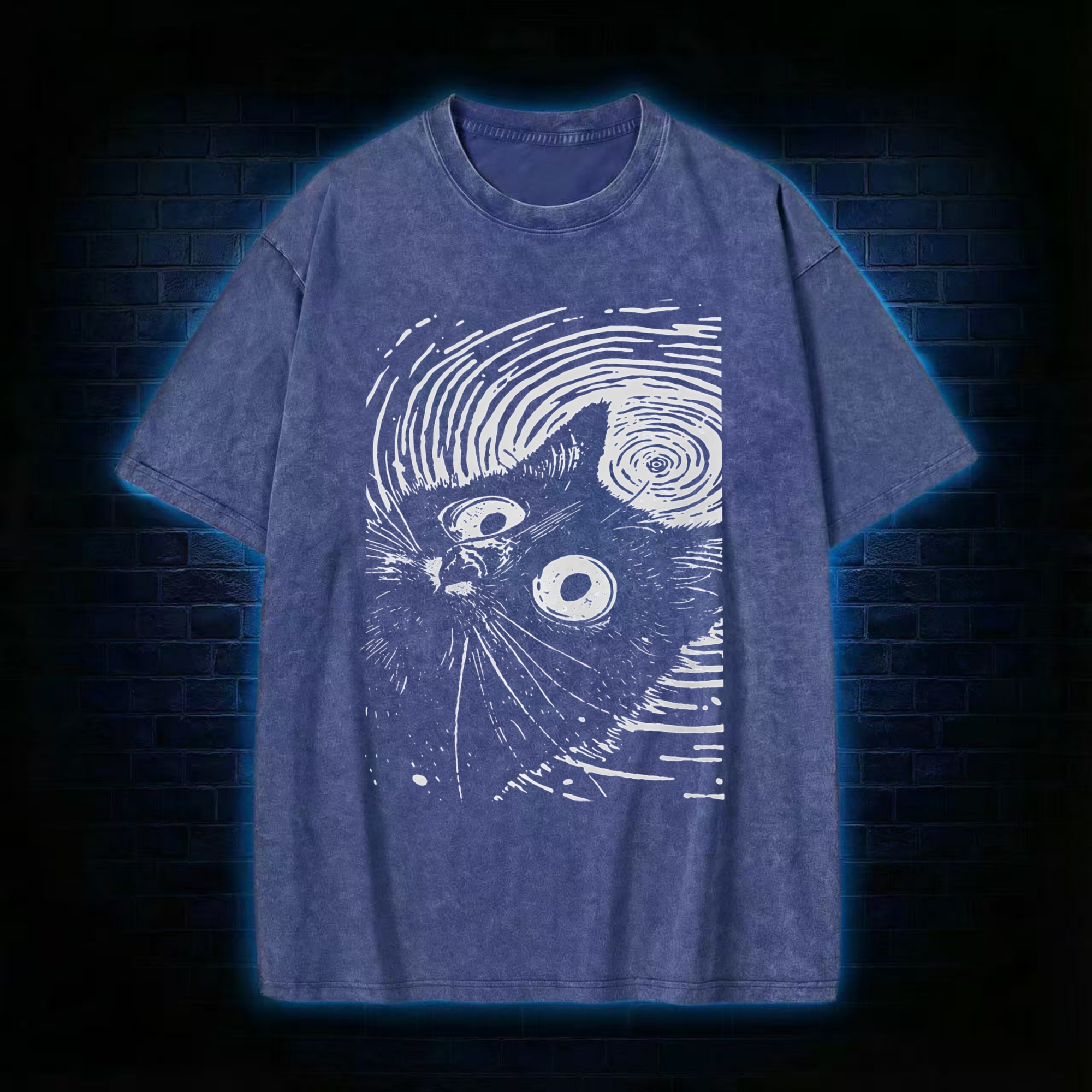 Psychedelic Weirdcore Cat Washed T-shirt