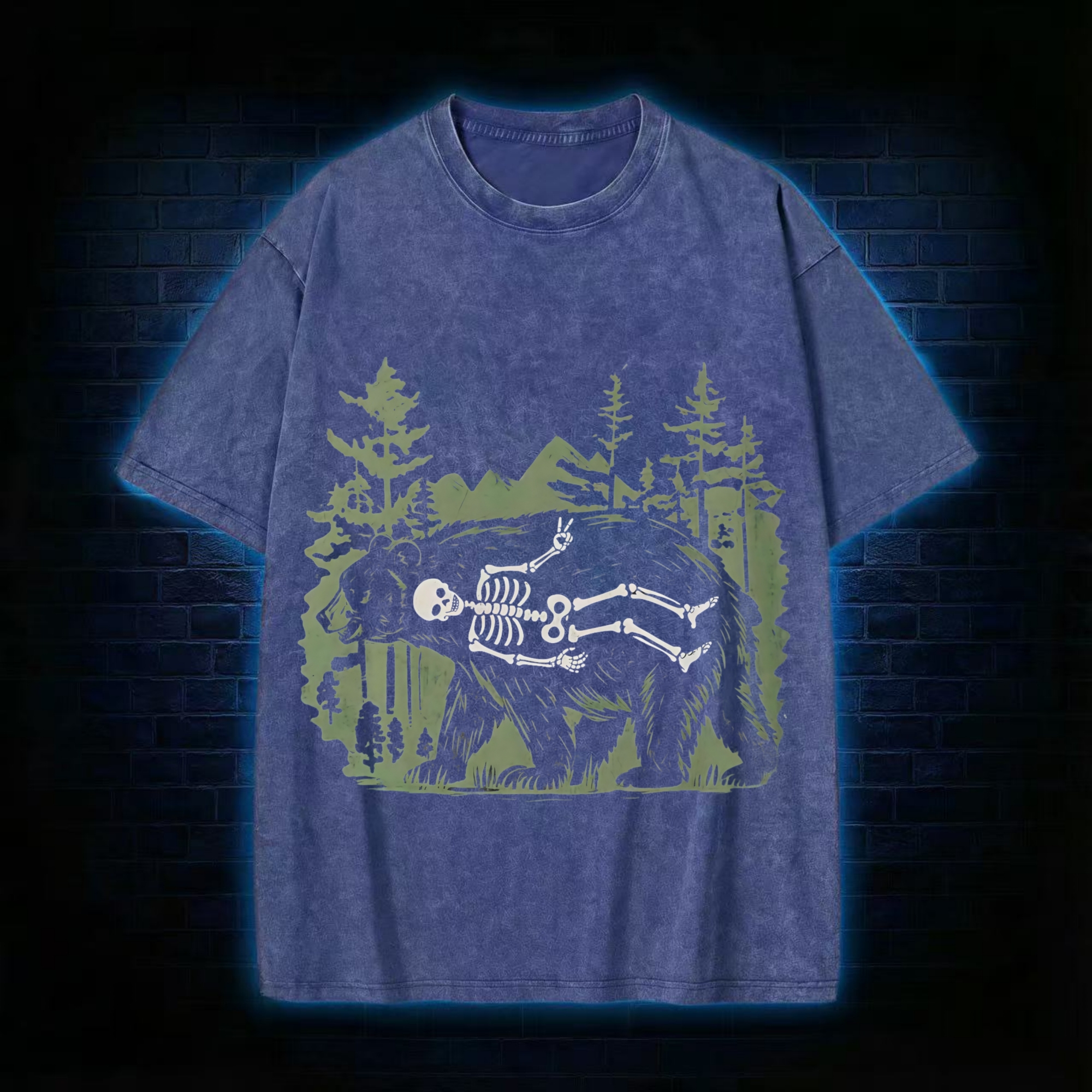 Funny Bear Skeleton Washed T-shirt