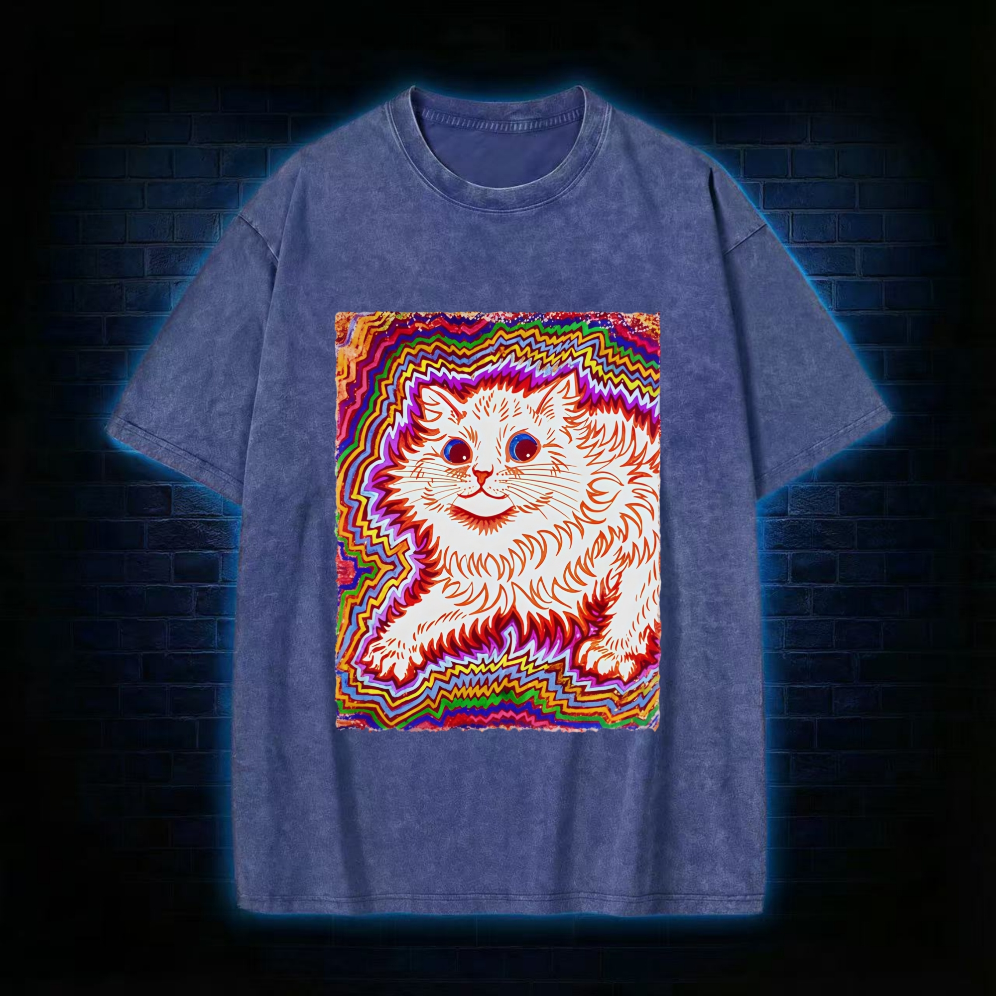 Rainbow Colorful Cat Washed T-Shirt