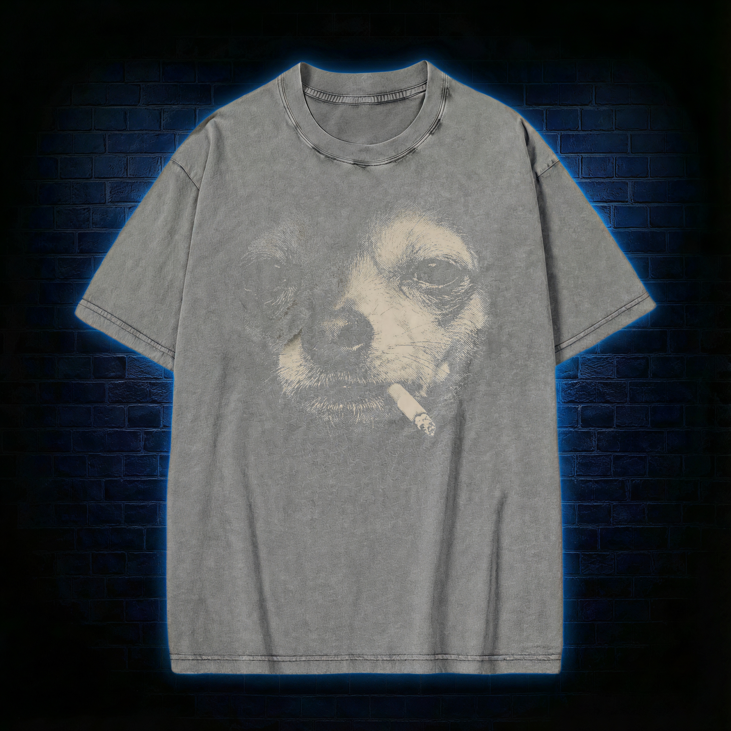 Smoking Chihuahua Meme Washed  T-shirt