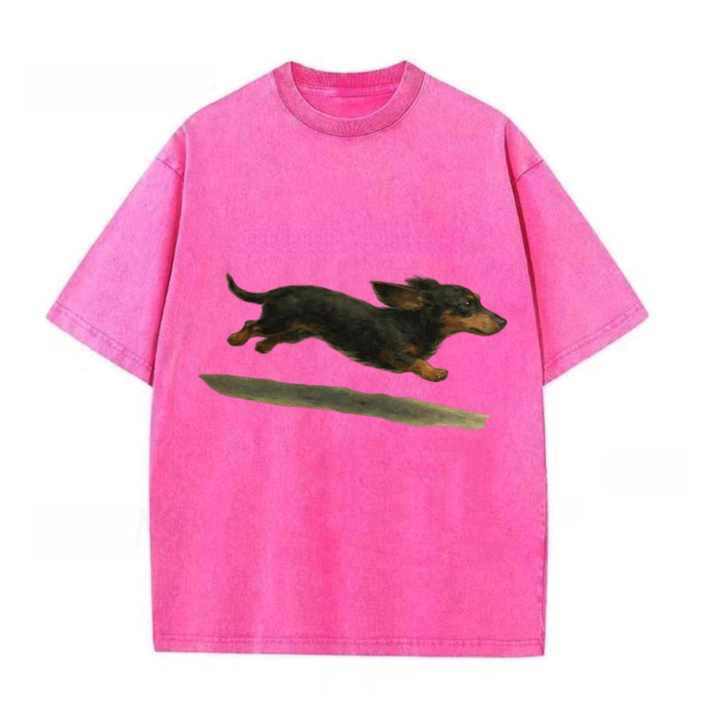 Dachshund Running Graphic Washed T-Shirt
