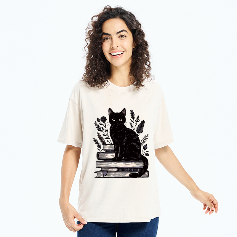  Books And Cats Washed T-Shirt