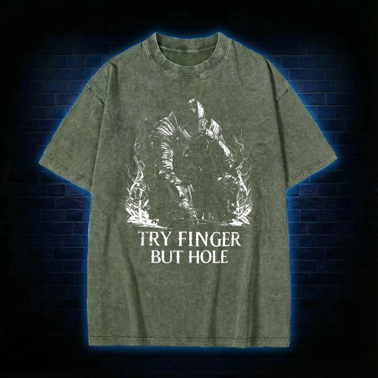 Try Finger but Hole Washed T-shirt