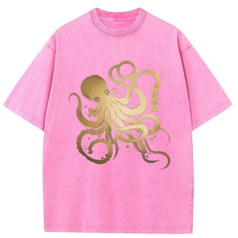  Japanese Calligraphy Version Of Octopus Washed T-Shirt