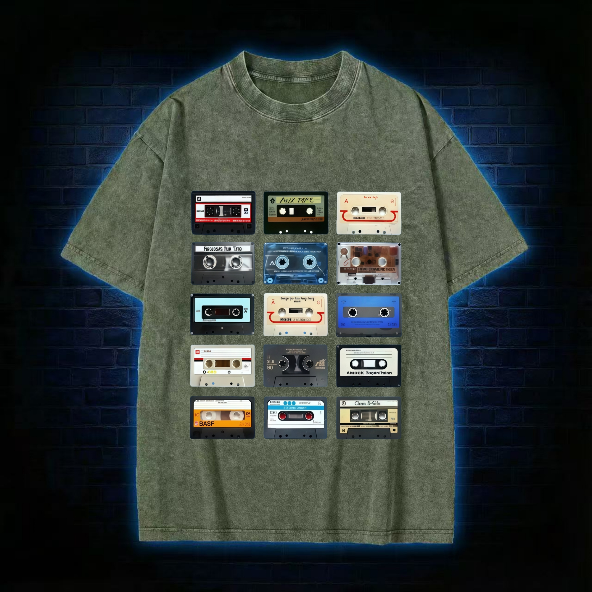 Retro Cassette Collage Music Nostalgia Washed T-shirt