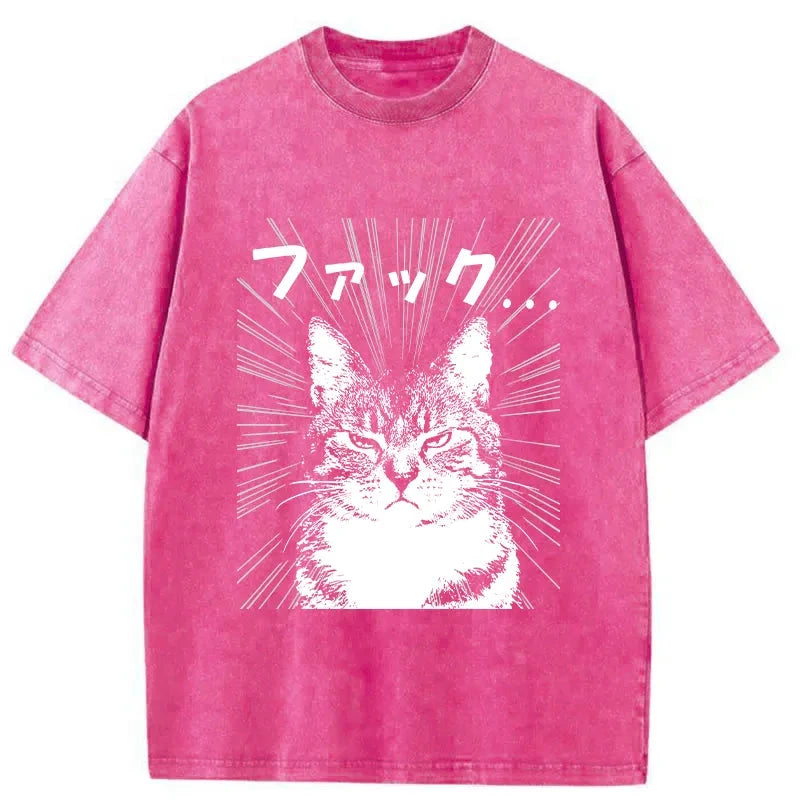 Angry Cat Washed T-Shirt