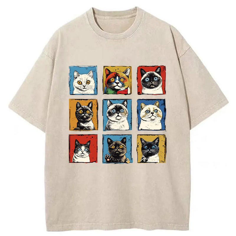 Pop Art Cat Washed T-Shirt