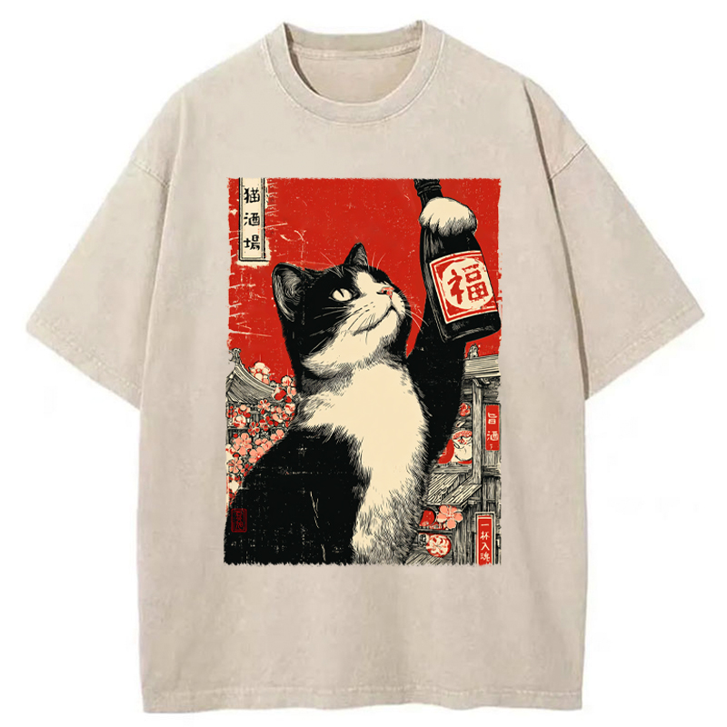 The Sake Cat Washed T-Shirt