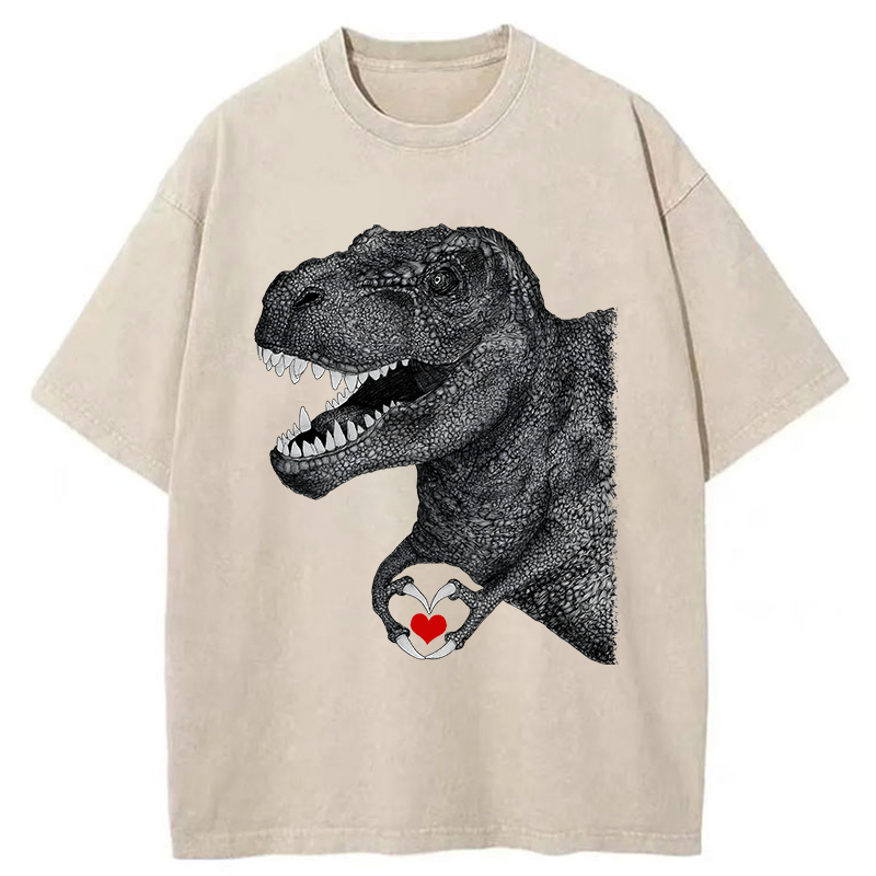 Dinosaur Making A Heart Shape Washed T-Shirt