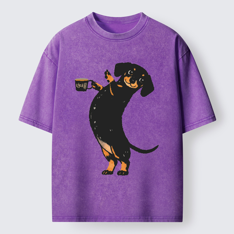 FadedStorm Elegant Coffee Dog Washed T-Shirt