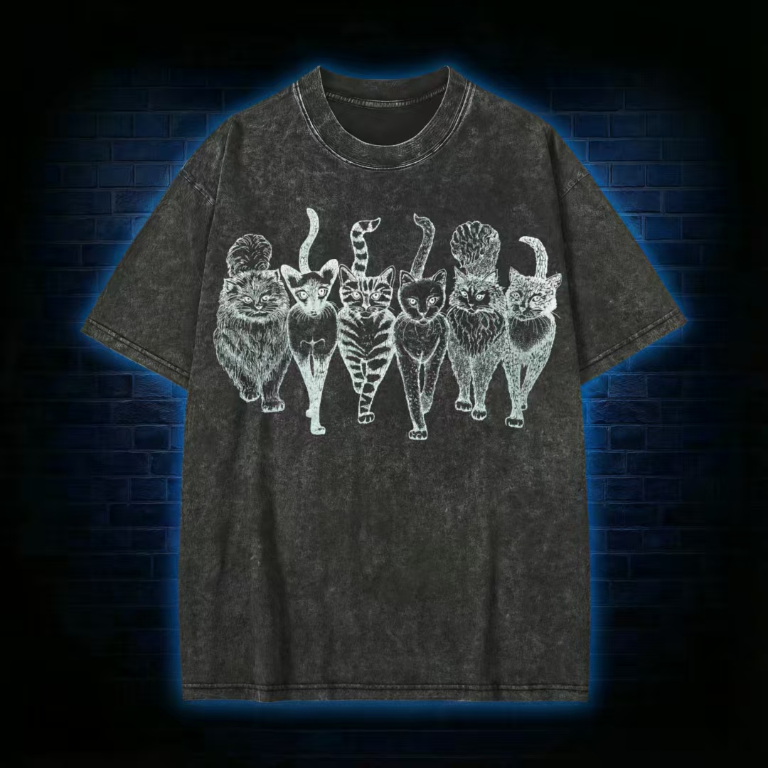 Vintage 90s Cat Walking Group Animal Washed T-shirt