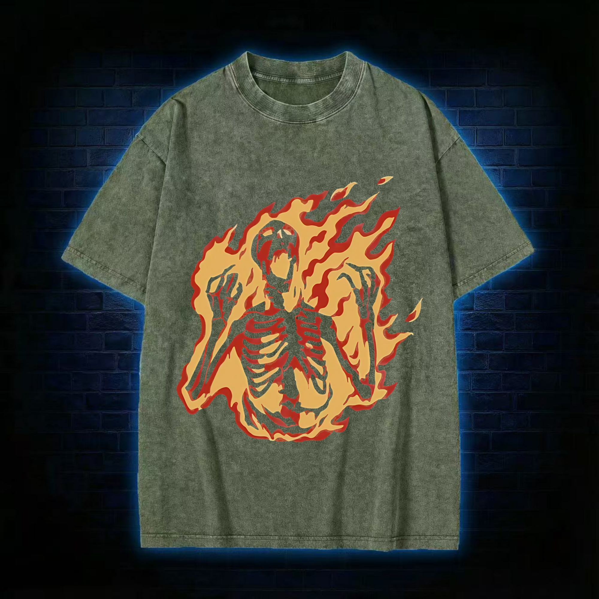 Burning Skeleton Washed T-shirt