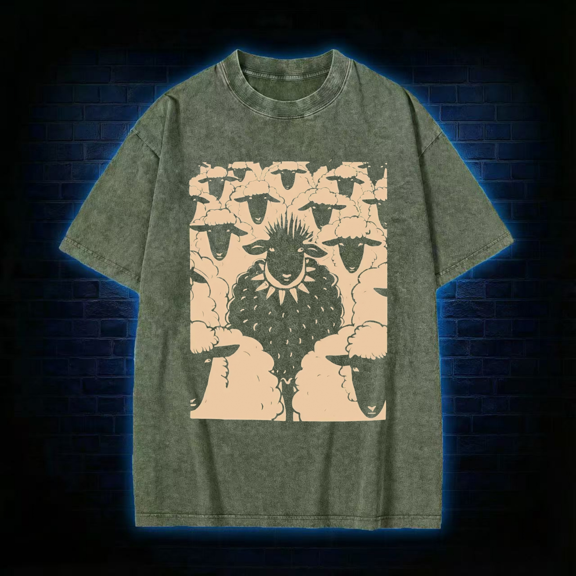 Black Sheep with Spiked Collar Washed T-shirt