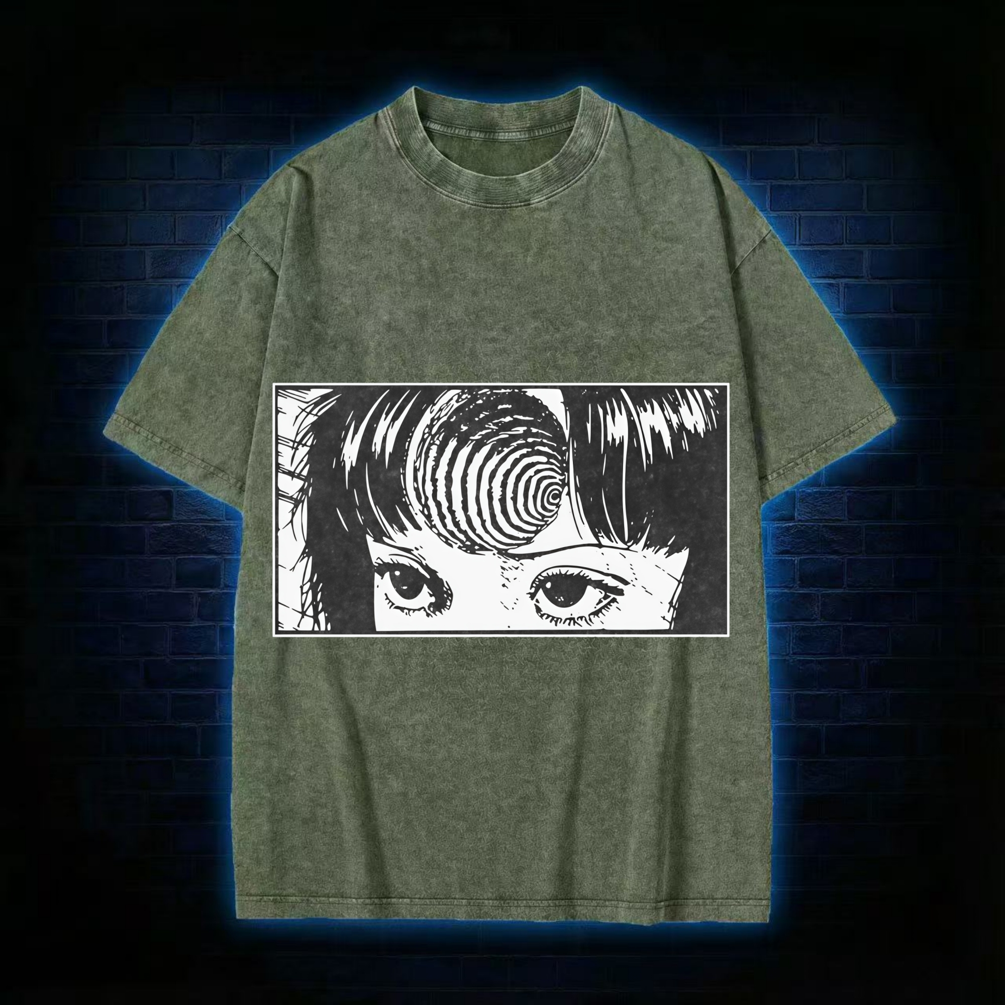 Creepy Girl Eyes, Spiral Horror Manga Washed T-shirt