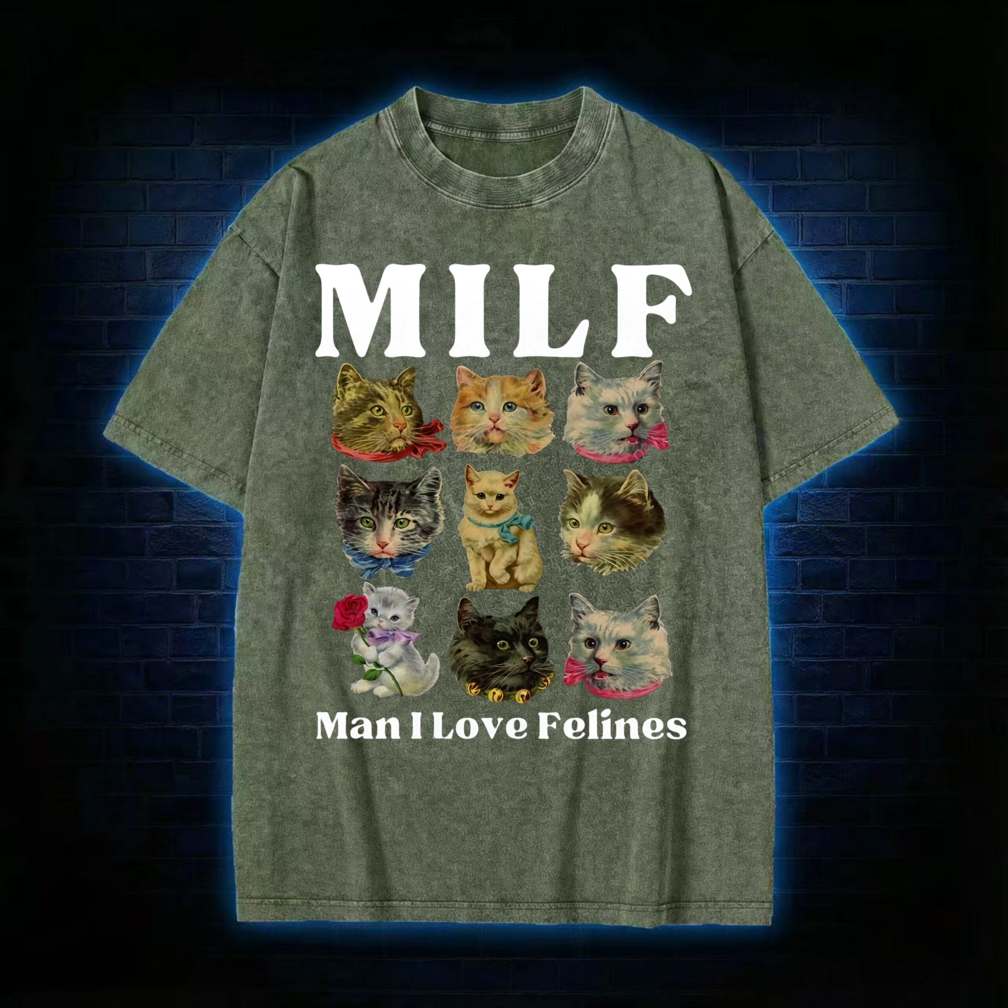 Milf Cats Washed T-shirt