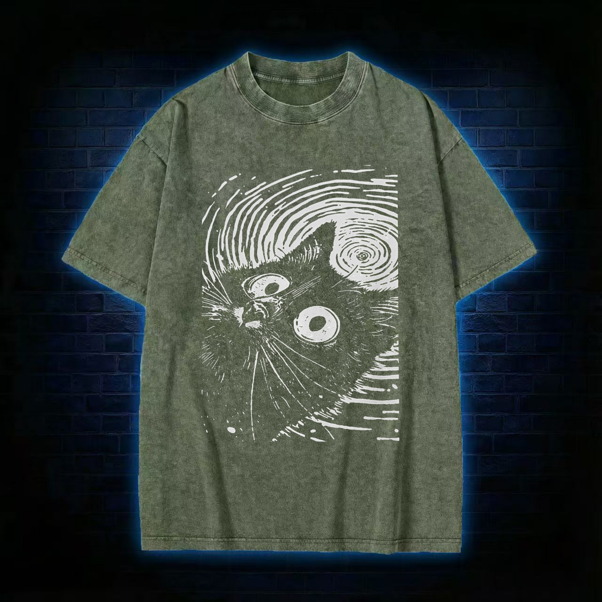 Psychedelic Weirdcore Cat Washed T-shirt