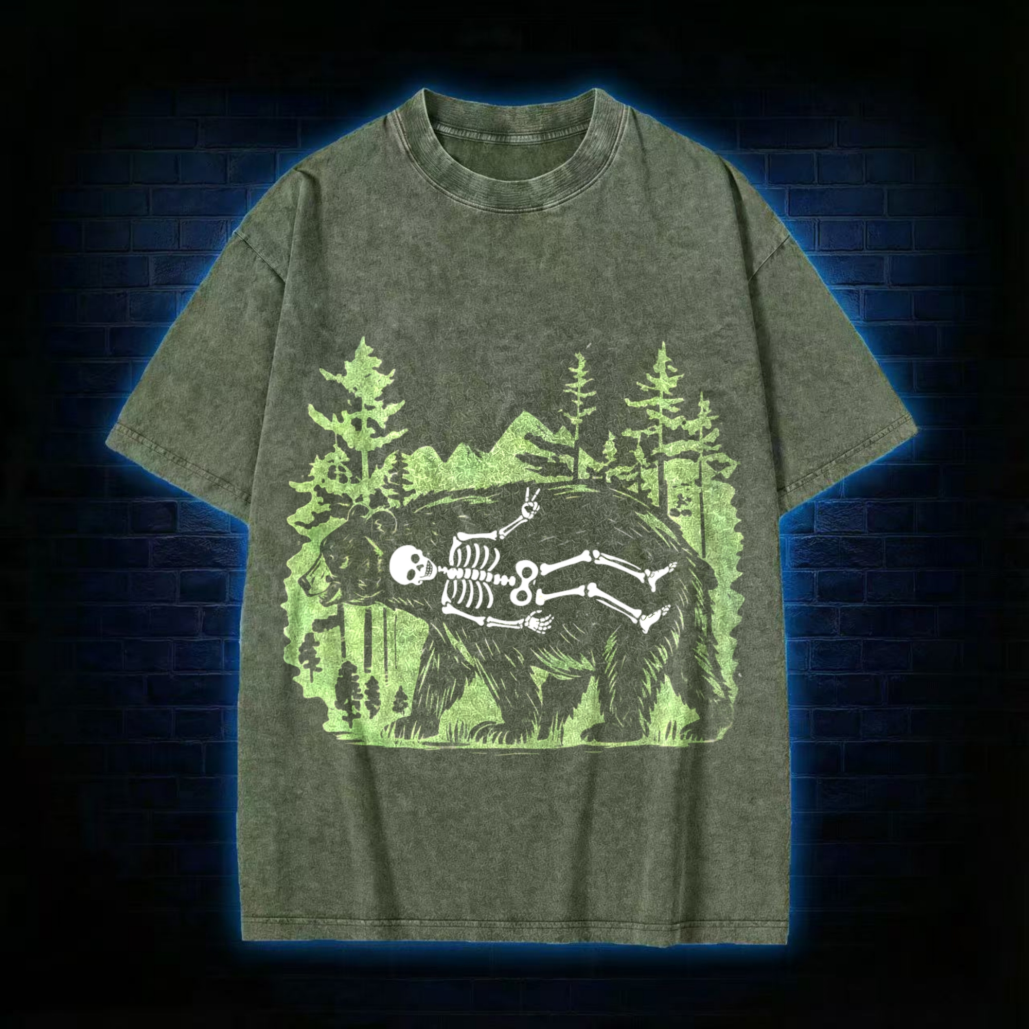 Funny Bear Skeleton Washed T-shirt