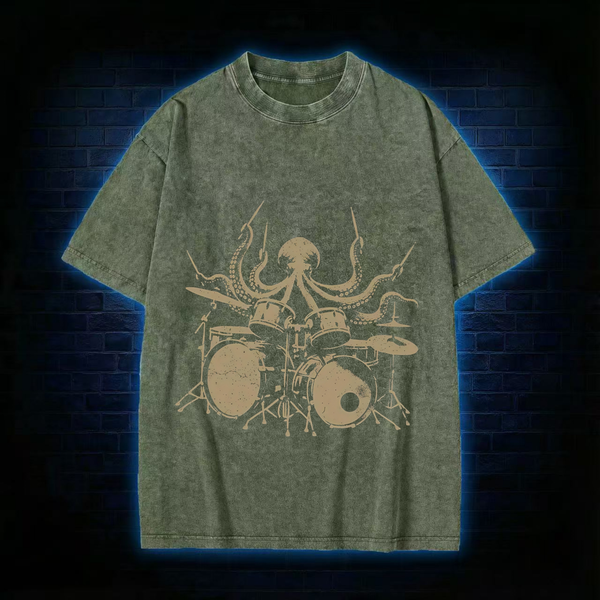Octopus Drummer Washed T-shirt