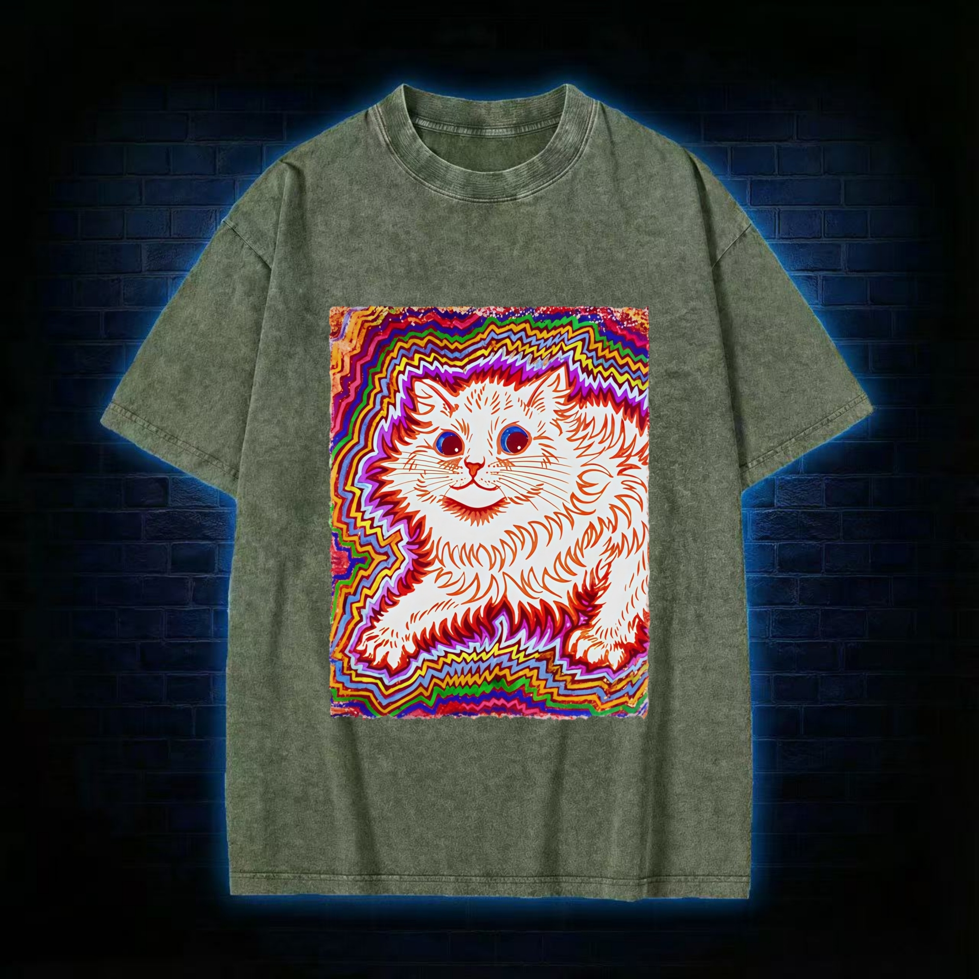 Rainbow Colorful Cat Washed T-Shirt