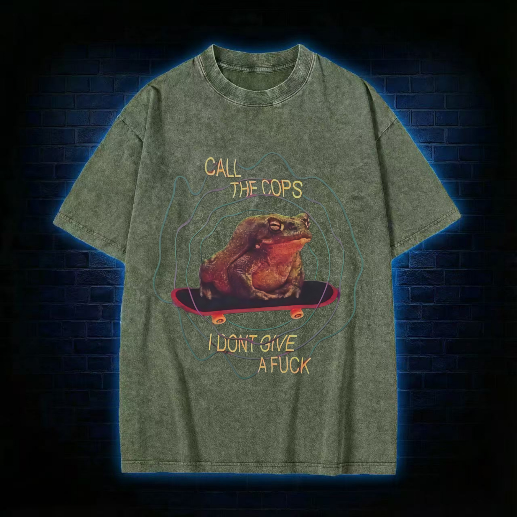 Retro Frog Meme Washed T-shirt