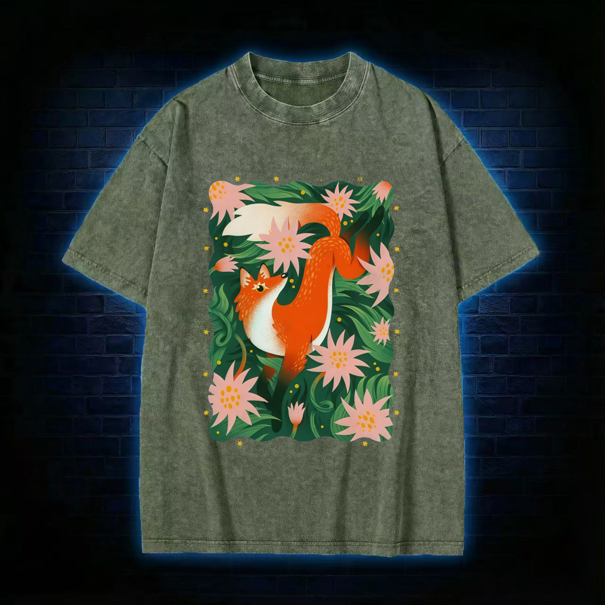 Red Fox In The Jungle Washed T-shirt