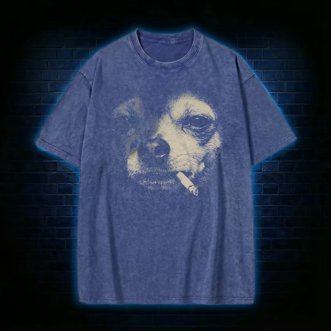 Smoking Chihuahua Meme Washed  T-shirt