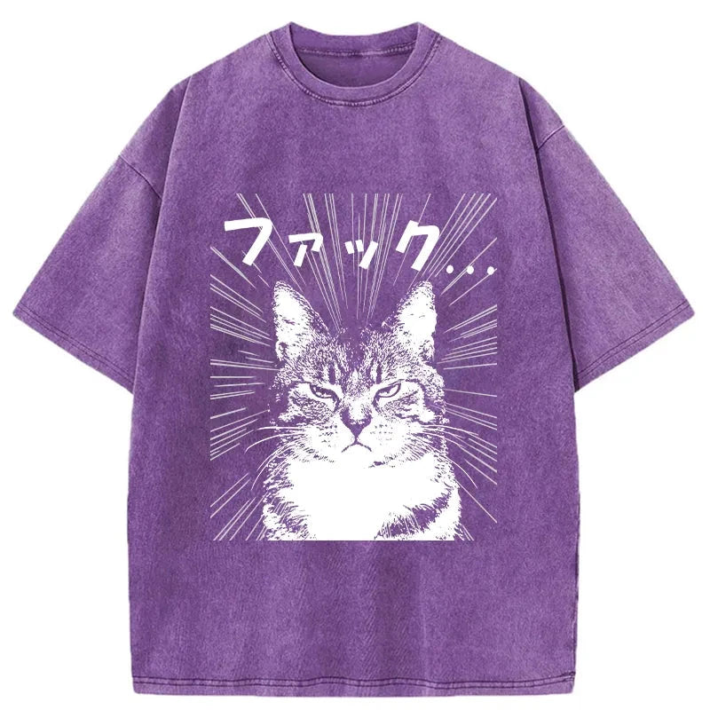  Angry Cat Washed T-Shirt