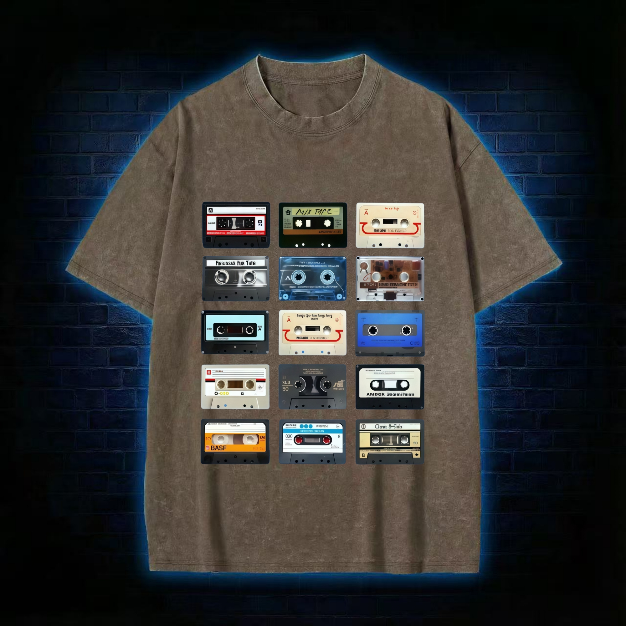 Retro Cassette Collage Music Nostalgia Washed T-shirt