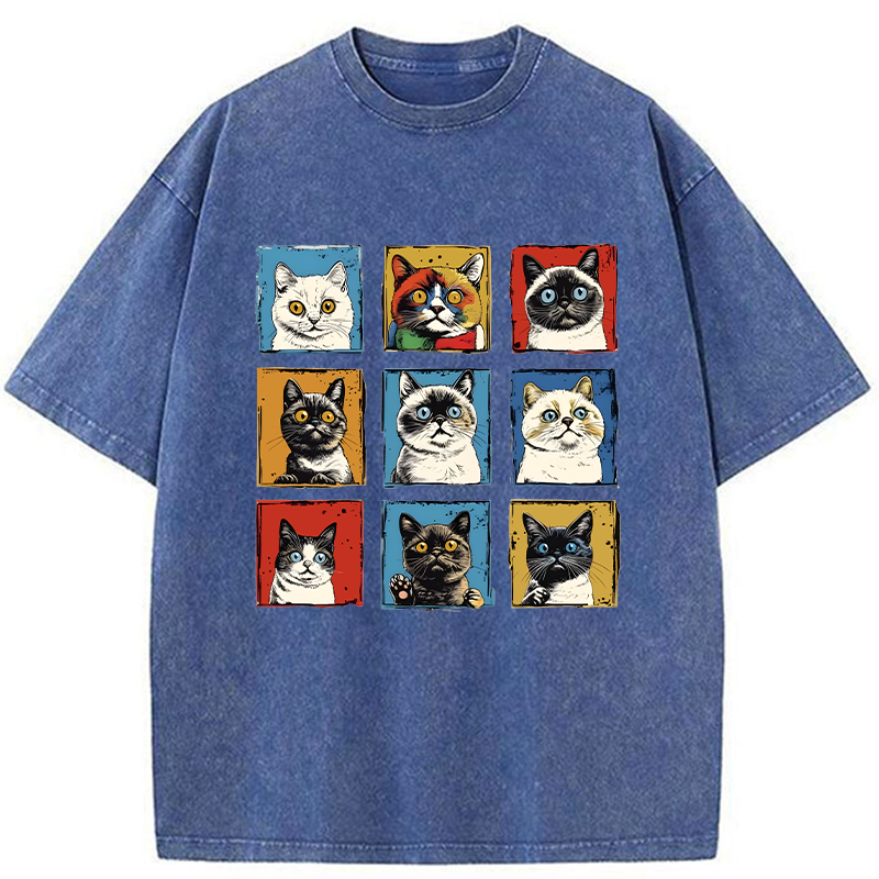 Pop Art Cat Washed T-Shirt