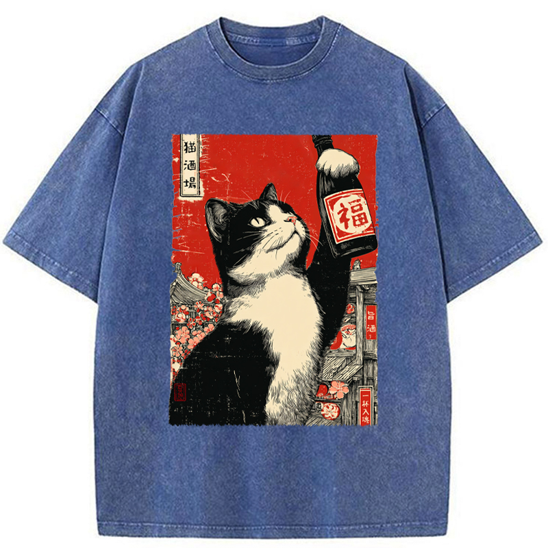 The Sake Cat Washed T-Shirt