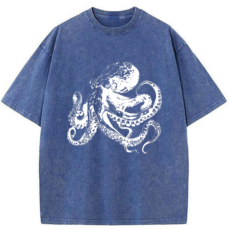 Woodcut Octopus Japan Washed T-Shirt