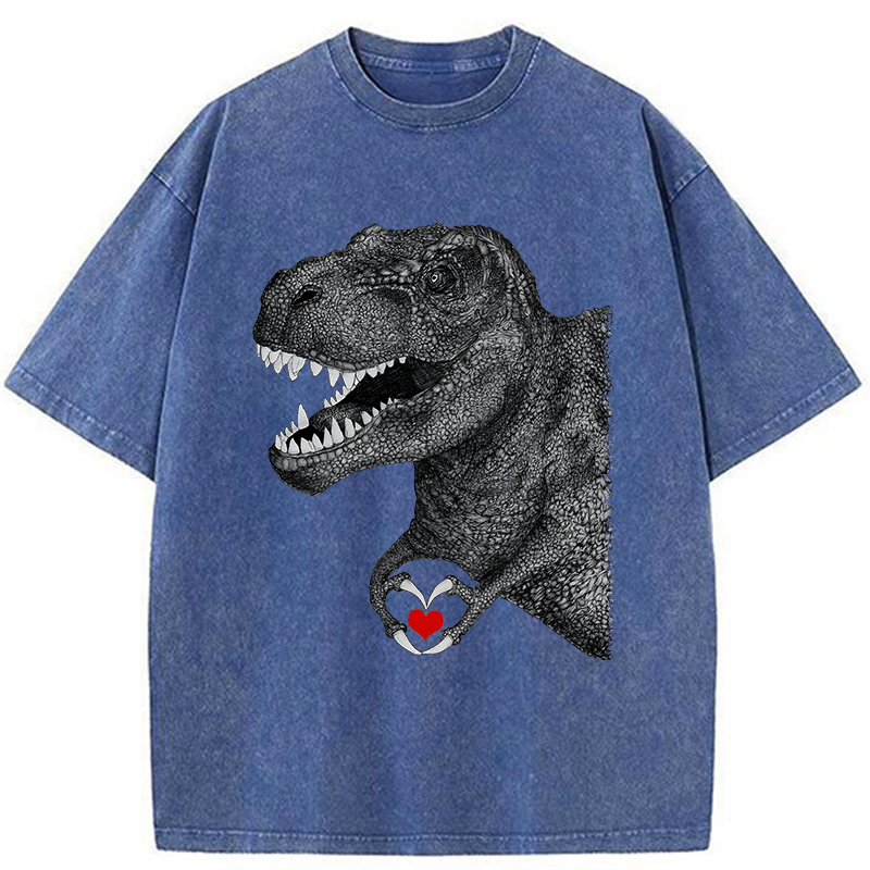 Dinosaur Making A Heart Shape Washed T-Shirt