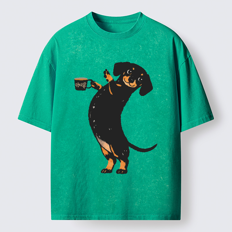 FadedStorm Elegant Coffee Dog Washed T-Shirt