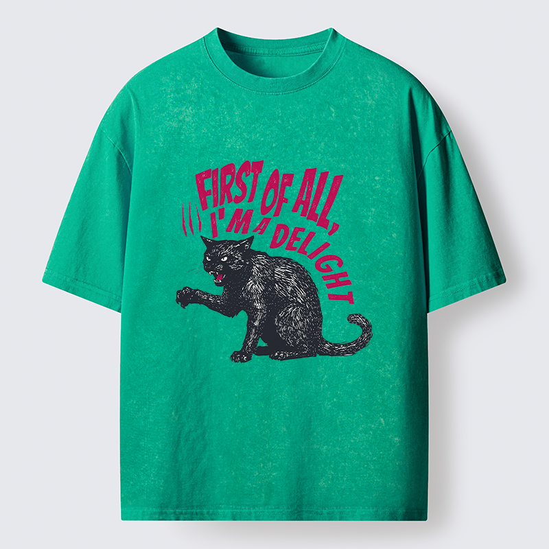  Fierce Black Cat Washed T-Shirt