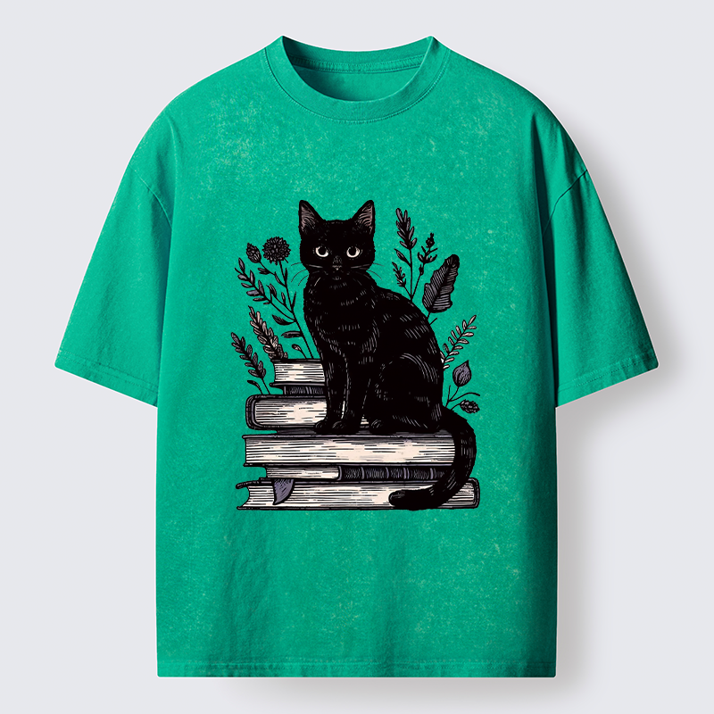  Books And Cats Washed T-Shirt