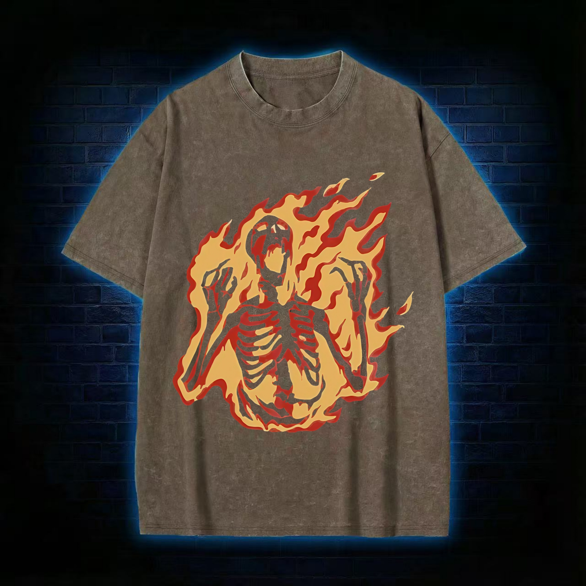 Burning Skeleton Washed T-shirt